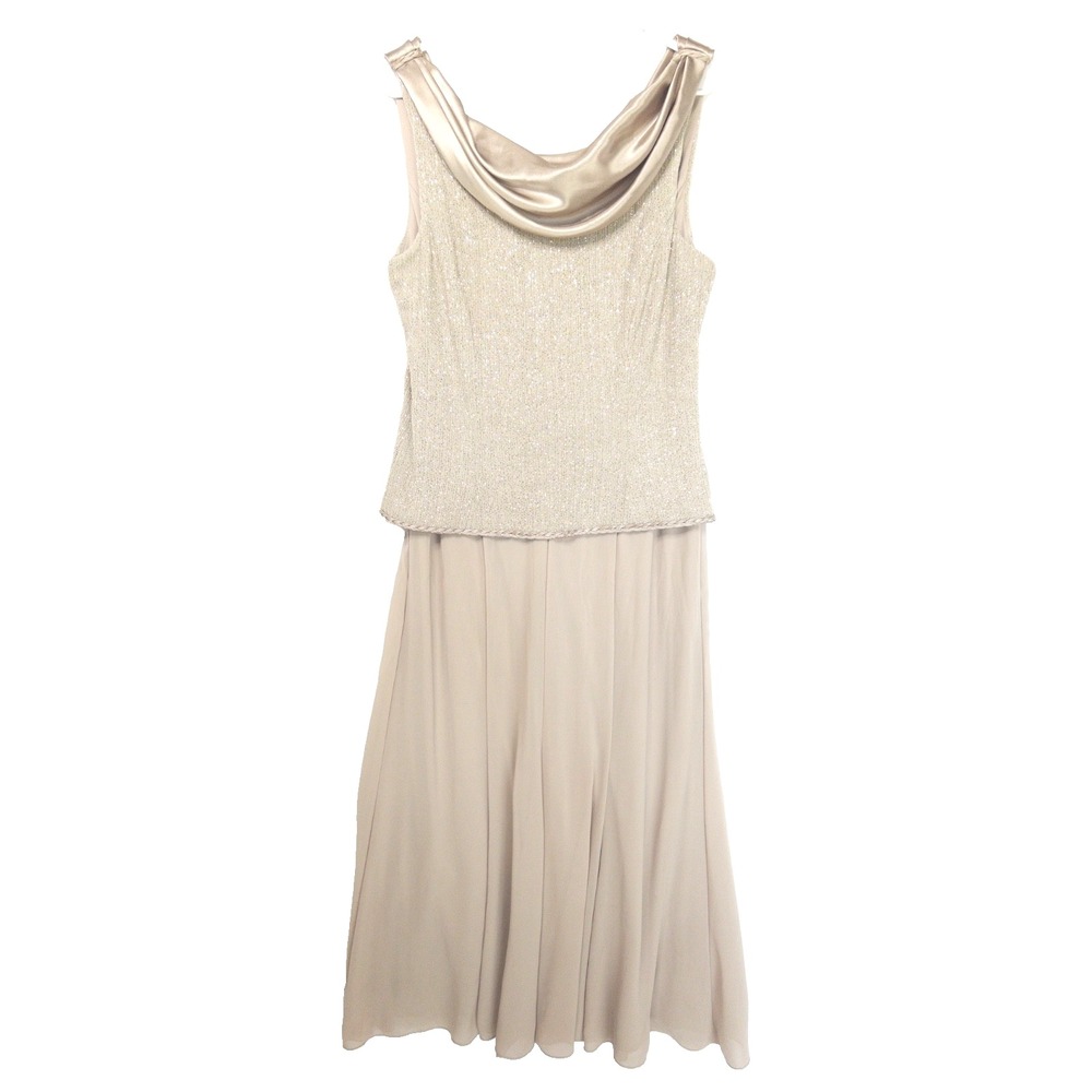 Patra Mother Of Bride Shimmer Champagne Chiffon Formal Maxi Gown Women 16 XL Vtg